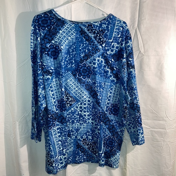 Blair Tops Blair Womens 2x Long Sleeve Shirt Blue And White And